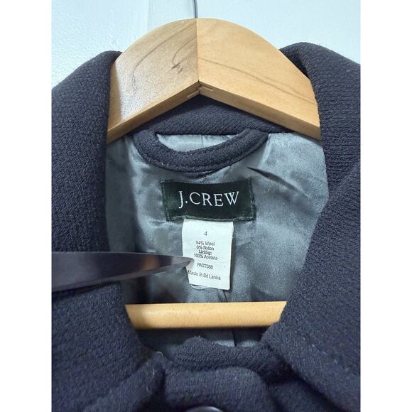 J Crew Womens Wool Blend Button Long Coat Size 4 Black Heavy Winter Peacoat - Picture 10 of 11